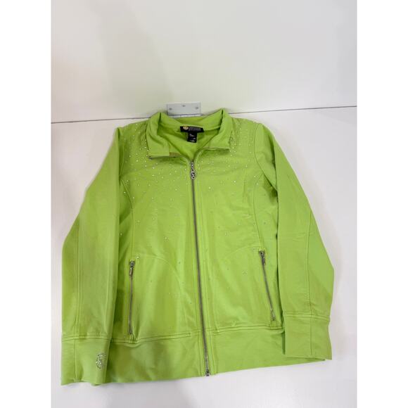 Christine Alexander Lime Green Zip Jacket – Swarovski Rhinestones, Size M - Picture 6 of 7